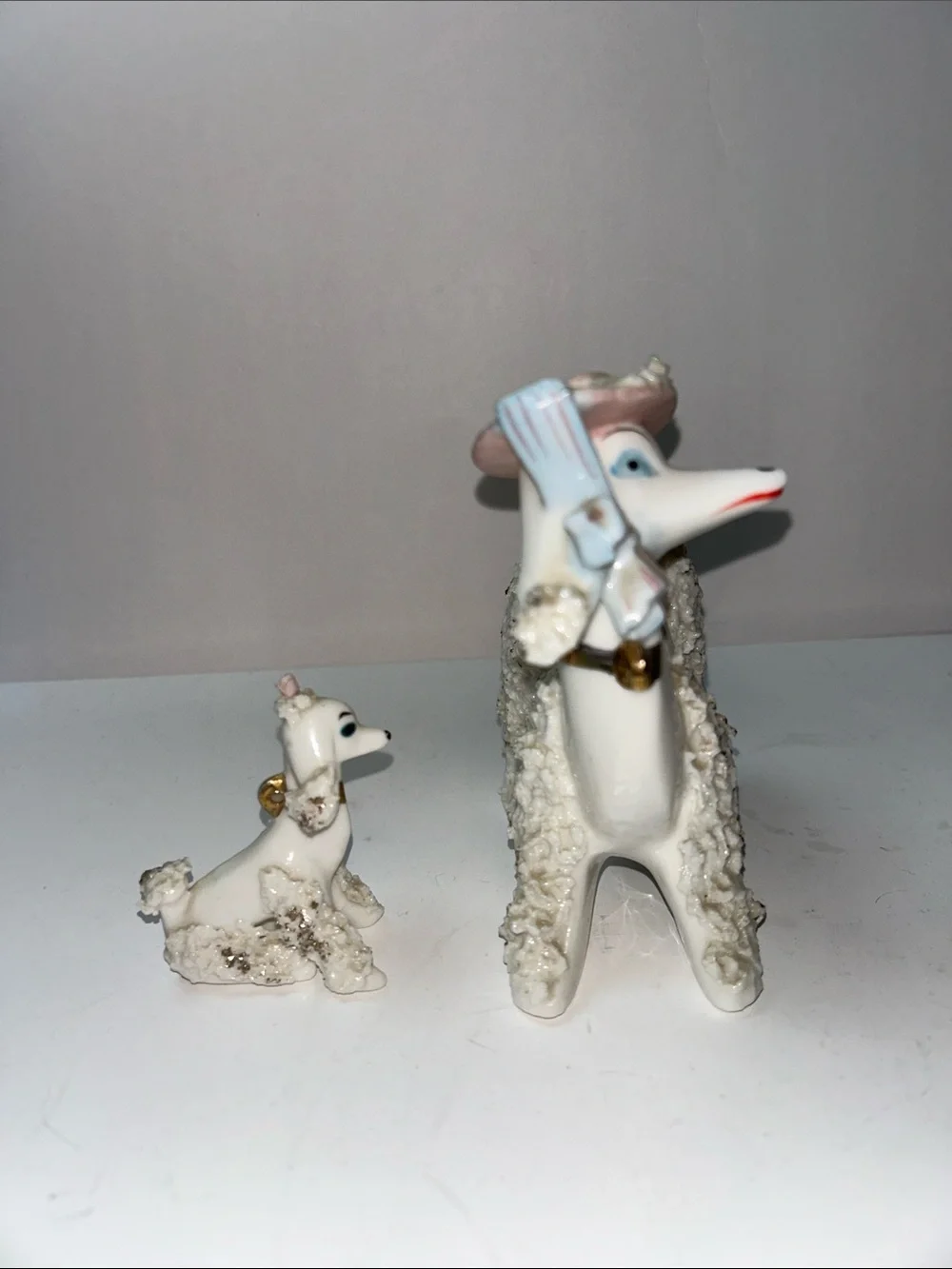 1950’s Spaghetti Trim Poodle With Pup No leash Porcelain
